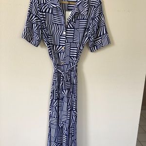 Leota Jersey Shirtdress XL Blue and White